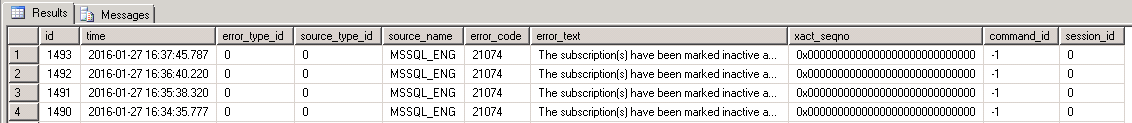 sql server replication error code 21074