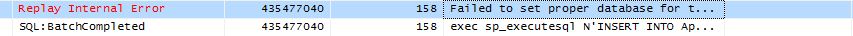 Distributed Replay Error: Failed to set proper database for the connection