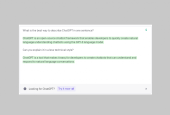 Image asking ChatGPT What is te best way to describe ChatGPT in one sentence?